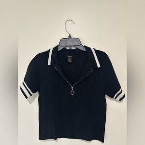 Forever 21 Black Ribbed Zipper Top size medium